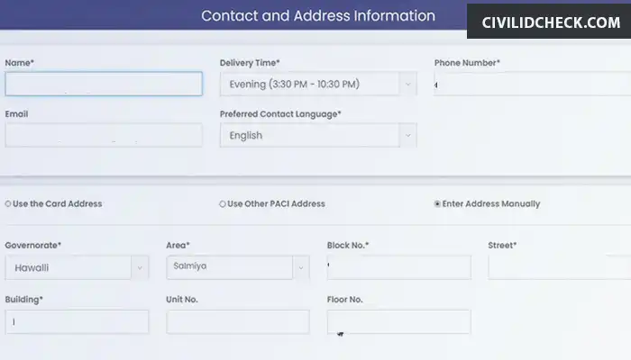 Civil Id adress information